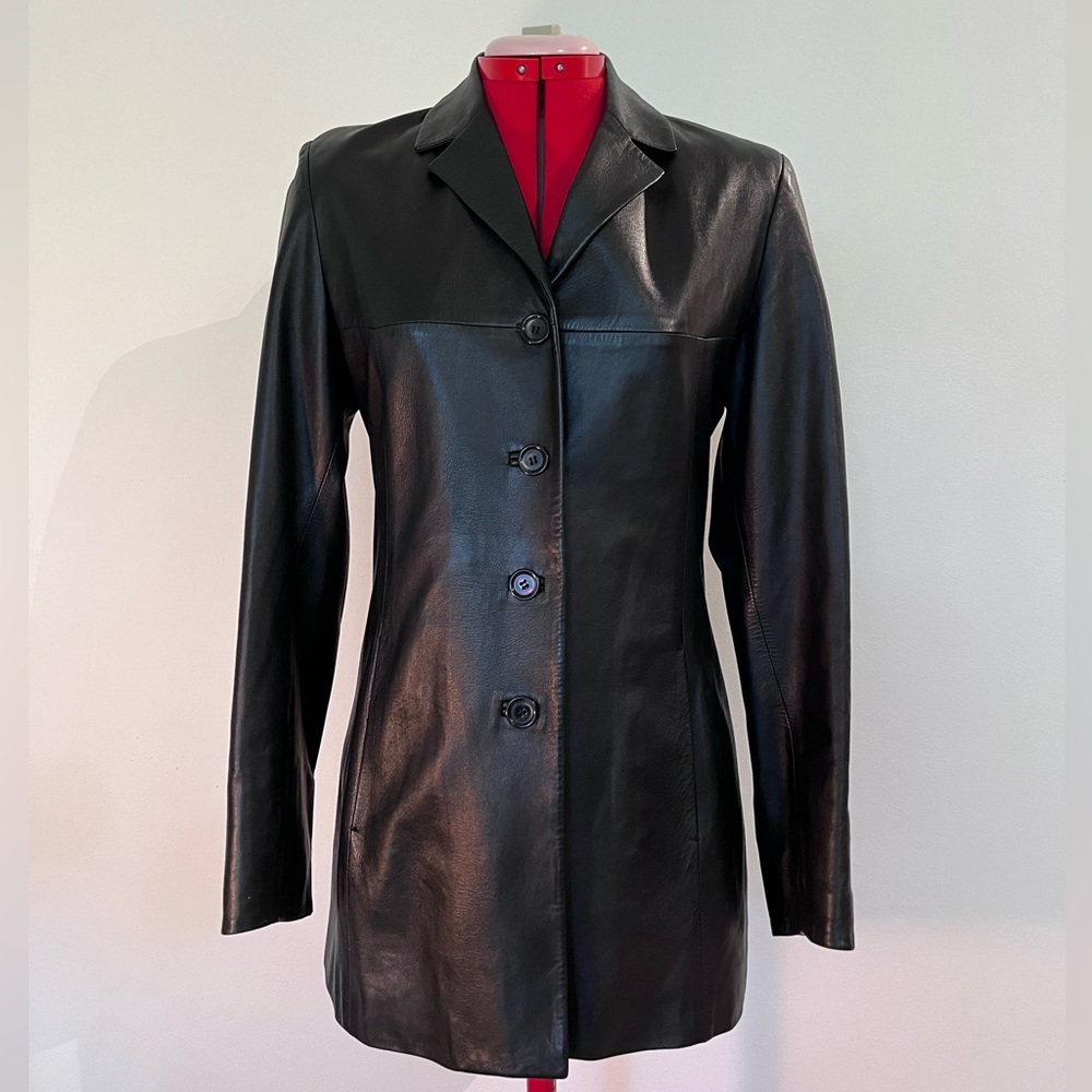 Vintage Italian Authentic Leather Blazer Jacket Black M/ US 8